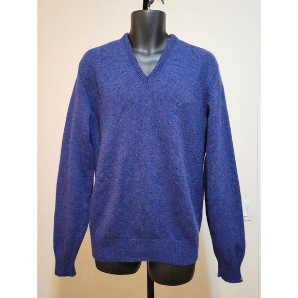 VTG ROBERT BRUCE MEN'S BLUE SWEATER 100% WOOL MADE IN USA SIZE L #893 - Picture 1 of 6